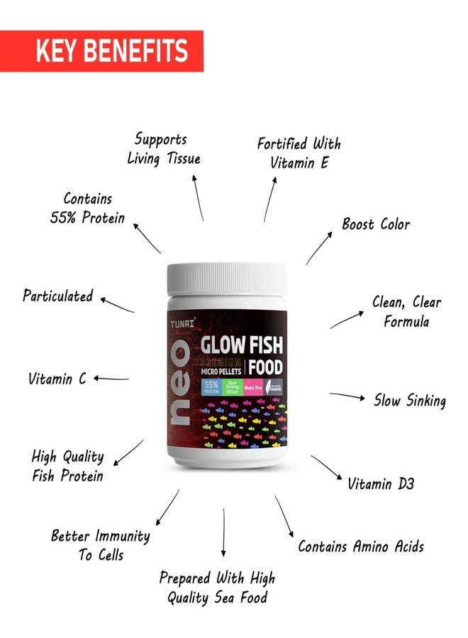 TUNAI Glow Widow Fish Food | 40G | 55% Protein for Strong Tissue Growth| 600 Microns Slow Sinking Aquarium Guppy Food (600 Microns Granules) - All Life Stages - Image 3
